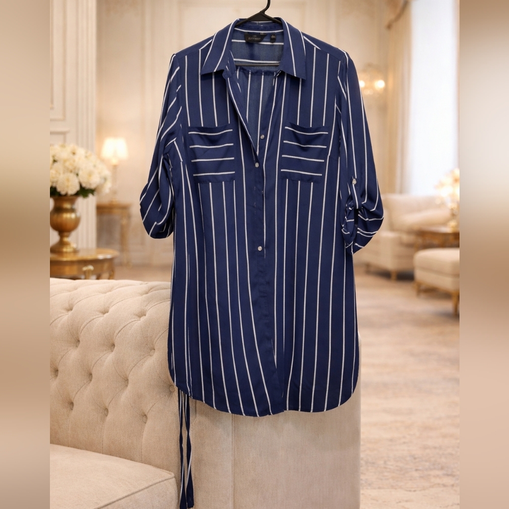Mlle Gabrielle Navy and White Striped Midi Dress